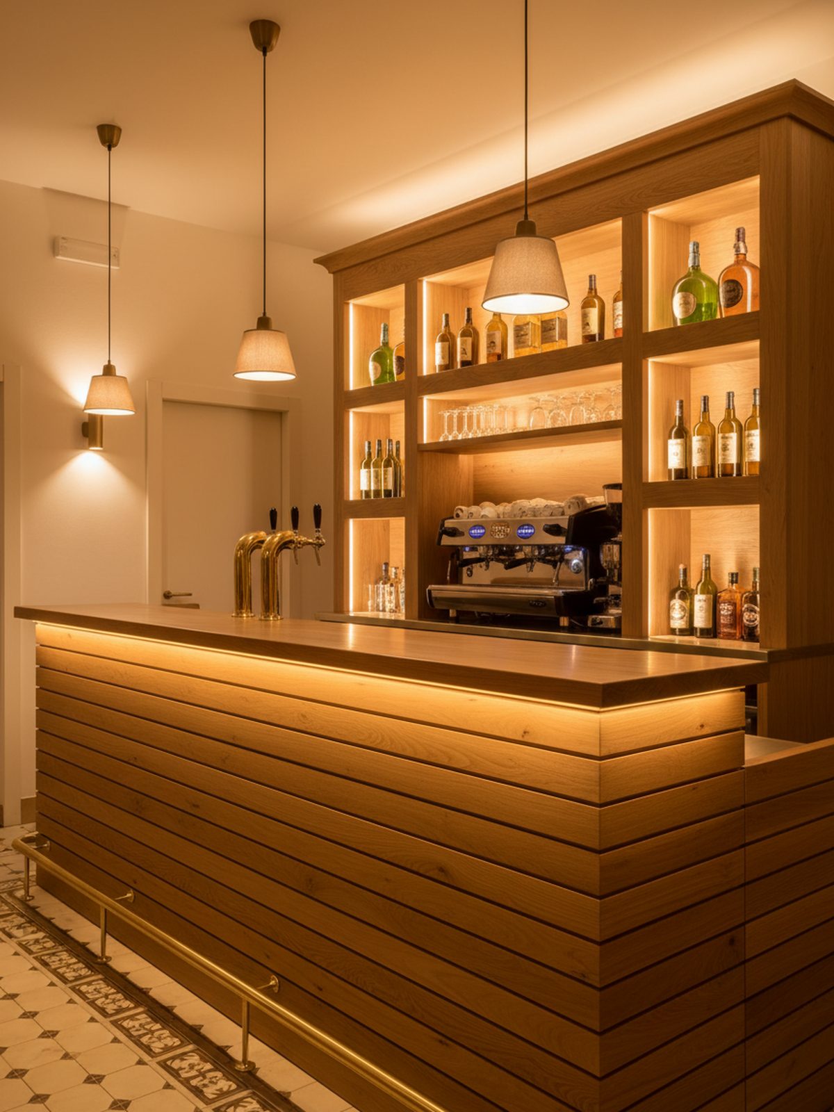 Bancone bar con nicchie espositive