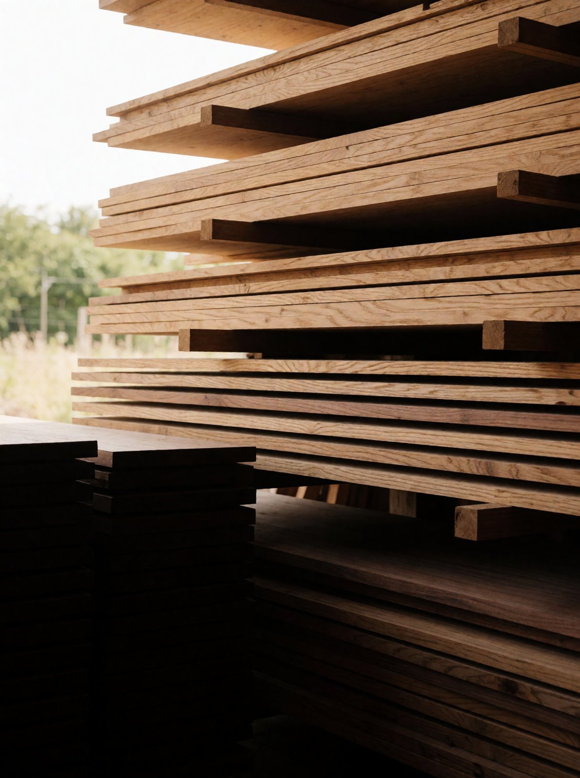 Tavole di legno selezionate accatastate